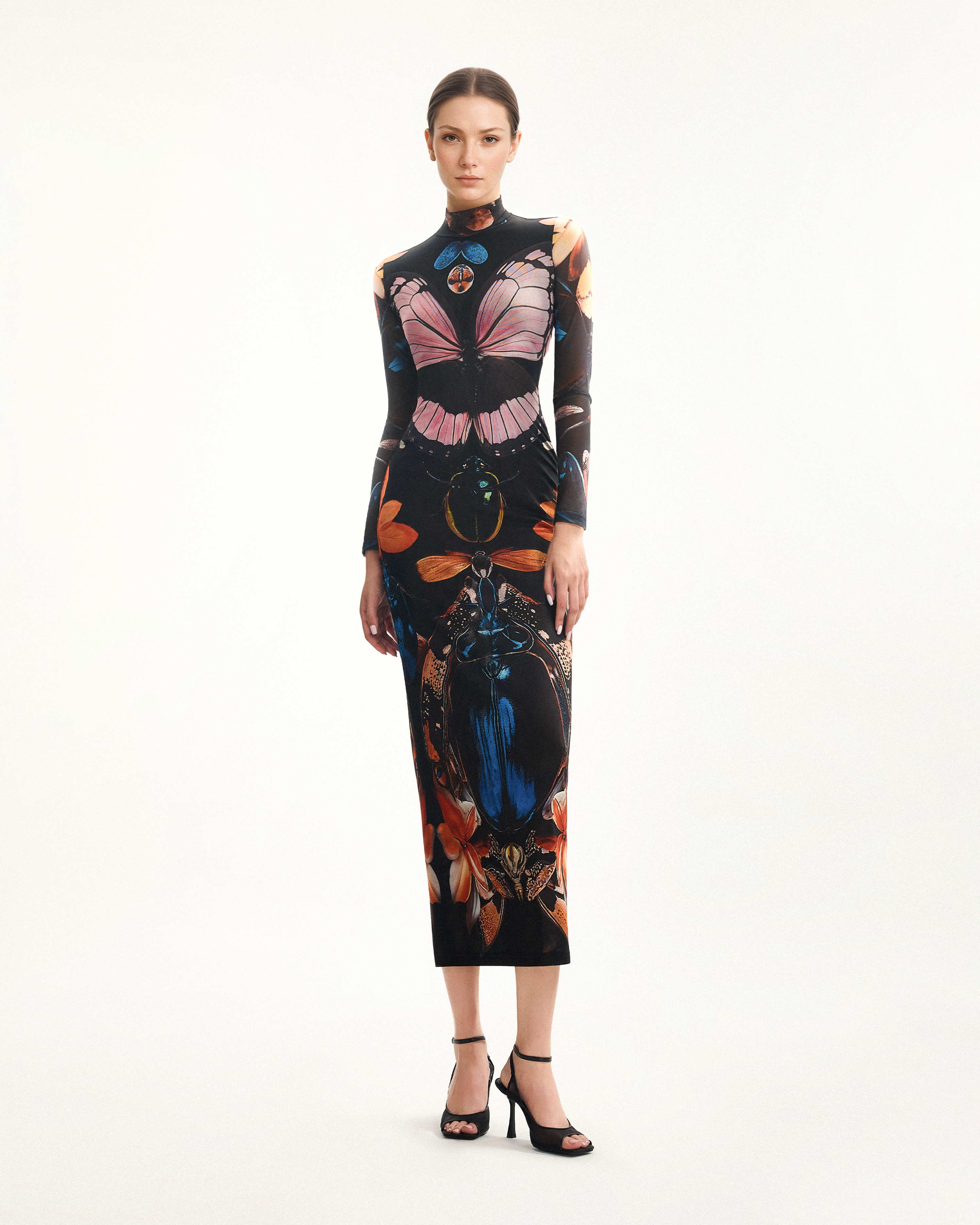 Double-layered Mesh Sheer Butterfly and Beetle Gown - Multicolor