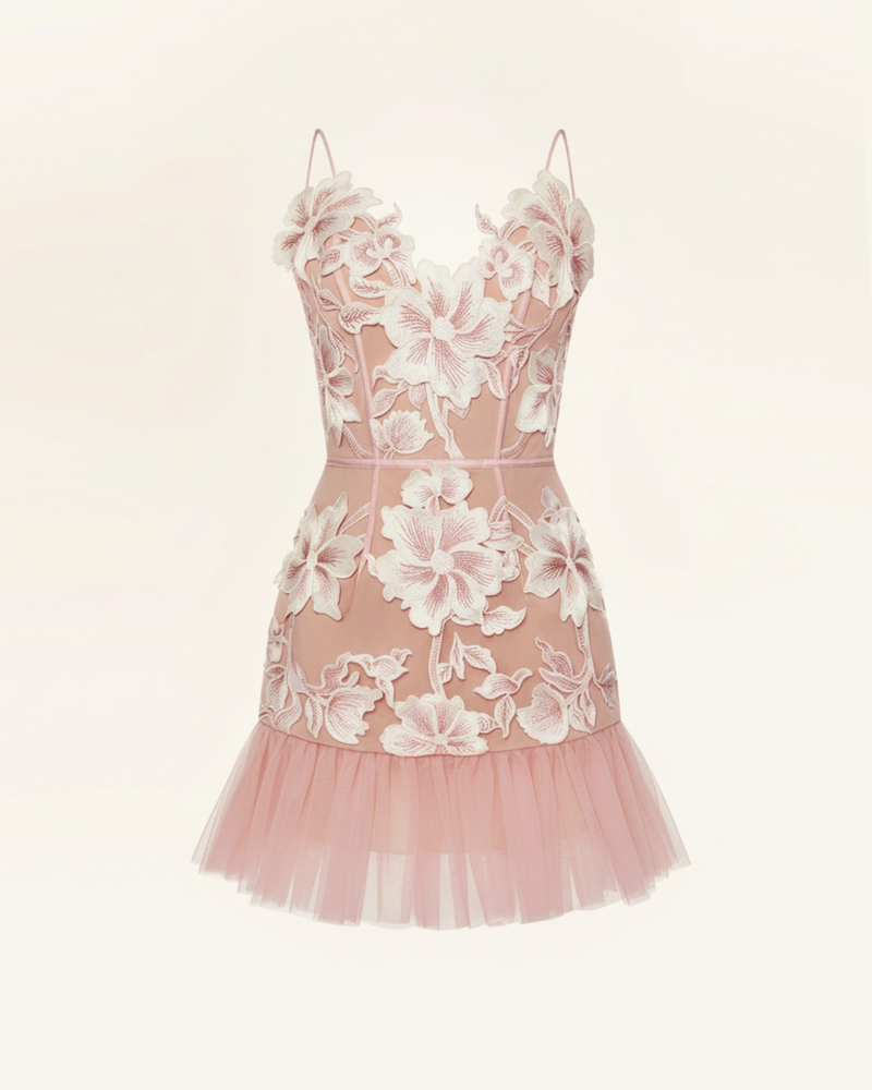 Floral Sling Mini Dress - Blush Pink