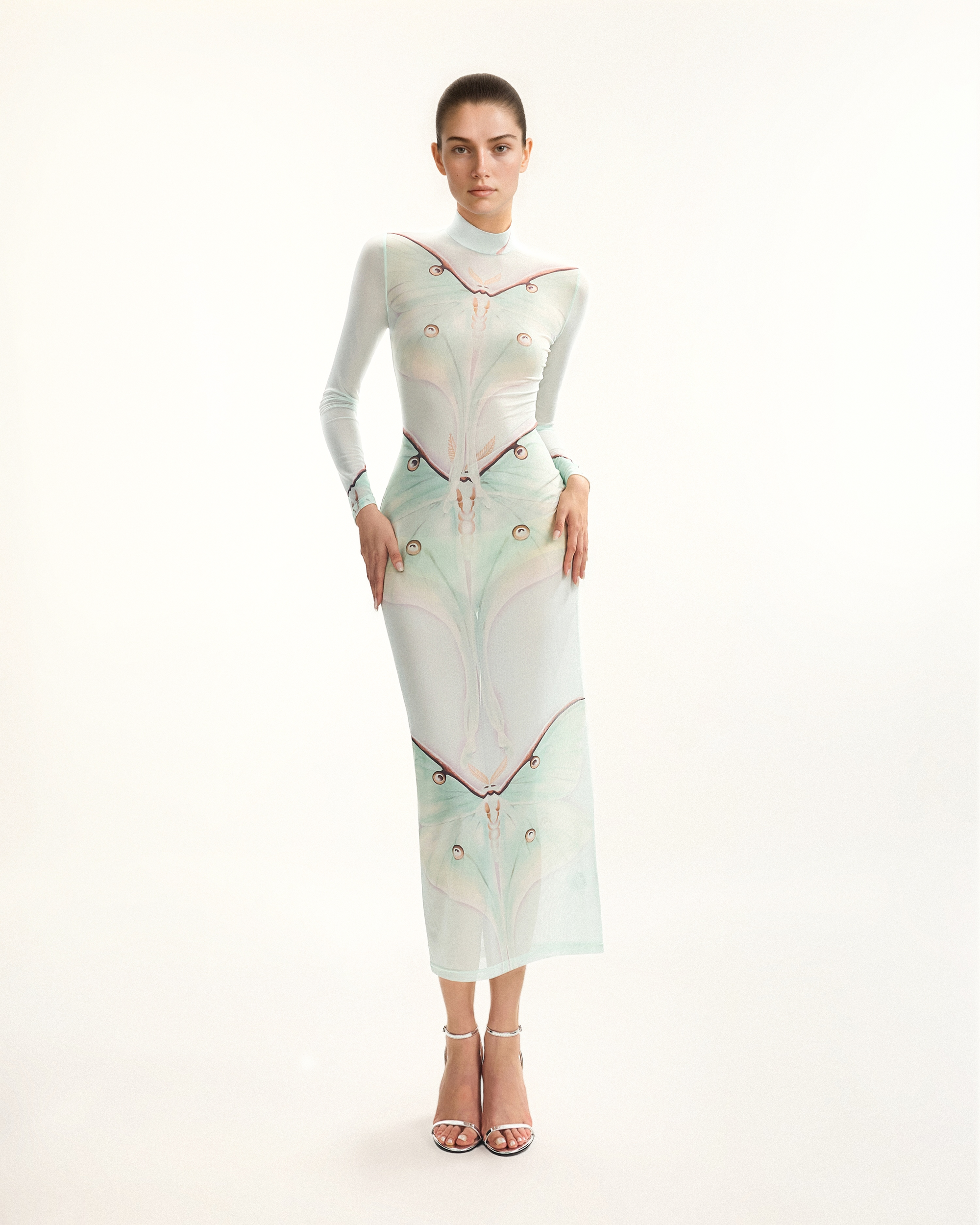 Moth Sheer Mesh Gown - Green/Beige | JW PEI Moth Sheer Mesh Gown - Green/Beige | JW PEI