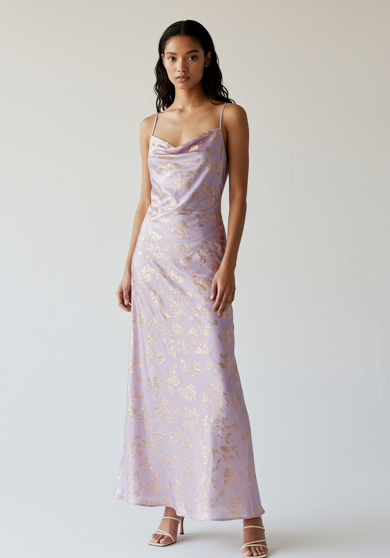 Strappy Slip Maxi Dress - Lilac/Gold