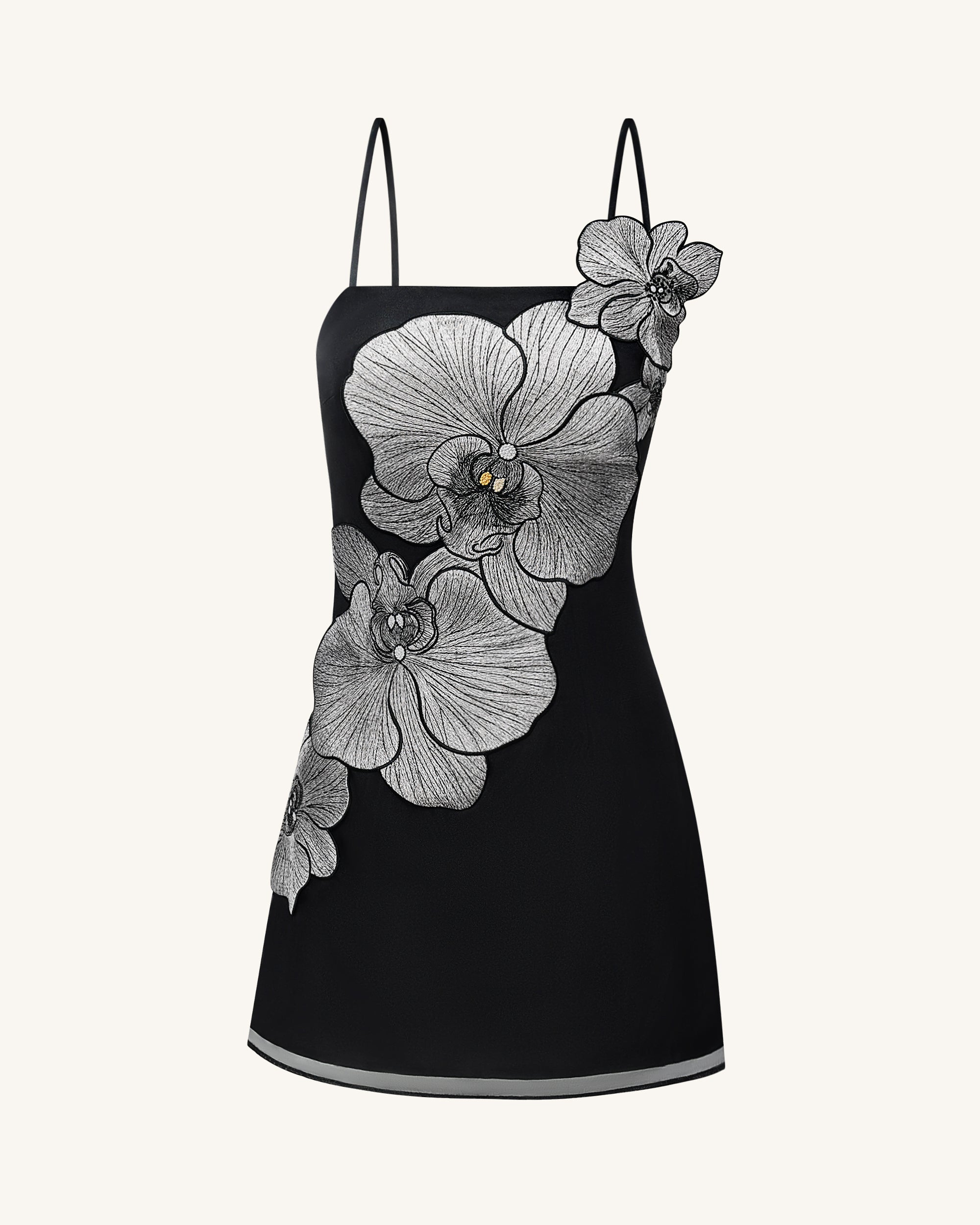 Orchid Appliqu Mini Dress - Black/Silver 6 | UK Orchid Appliqu Mini Dress - Black/Silver 6 | UK