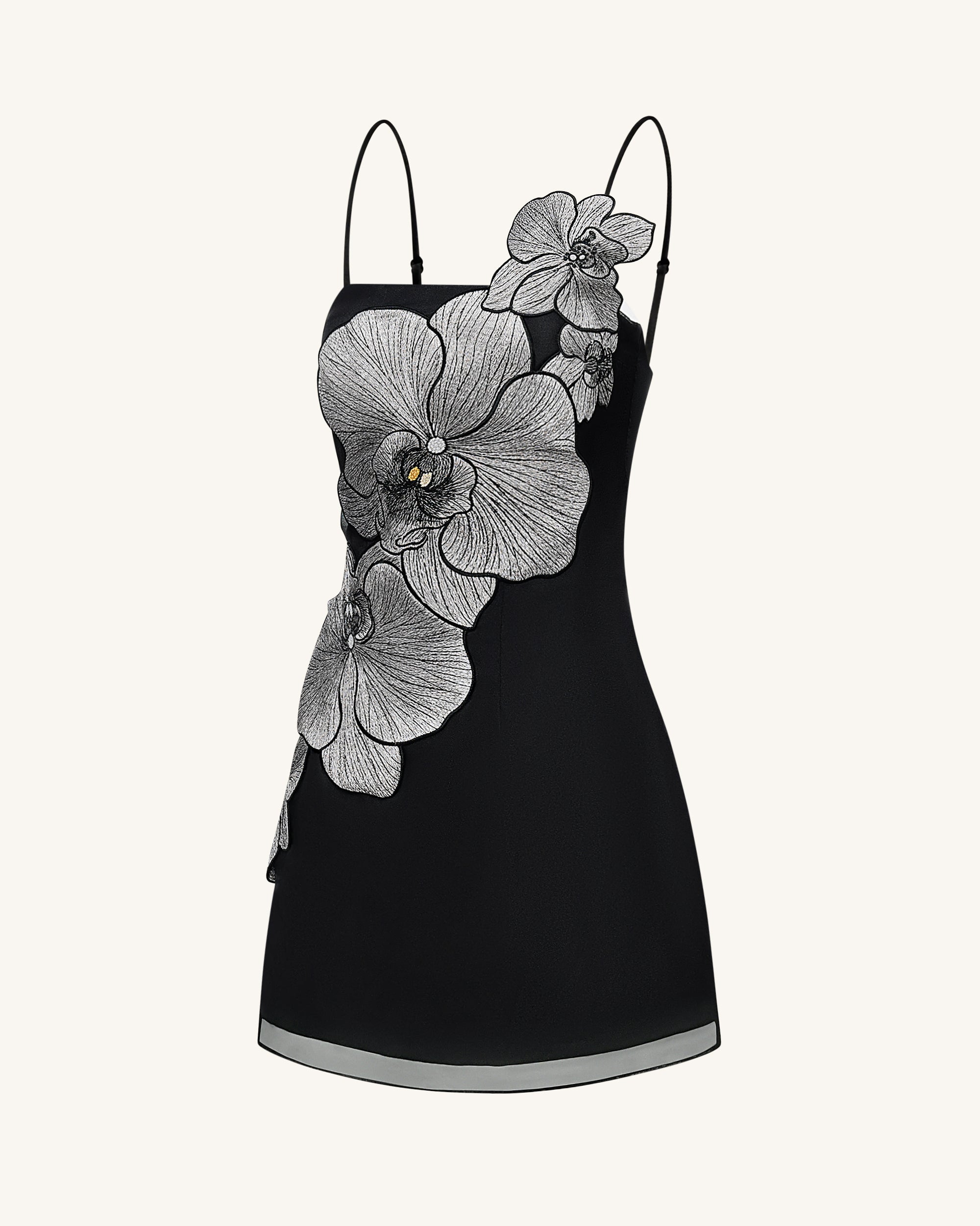 Orchid Appliqué Mini Dress - Black/Silver | JW PEI