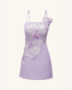 Orchid Appliqué Mini Dress - Lavender