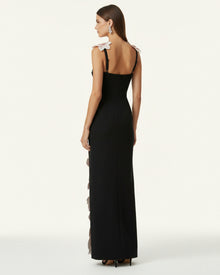 Flower Embroidered Dress - Black/Pink