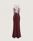 Orchid Embroidered Dress - Burgundy/Ivory