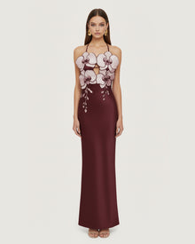 Orchid Embroidered Dress - Burgundy/Ivory