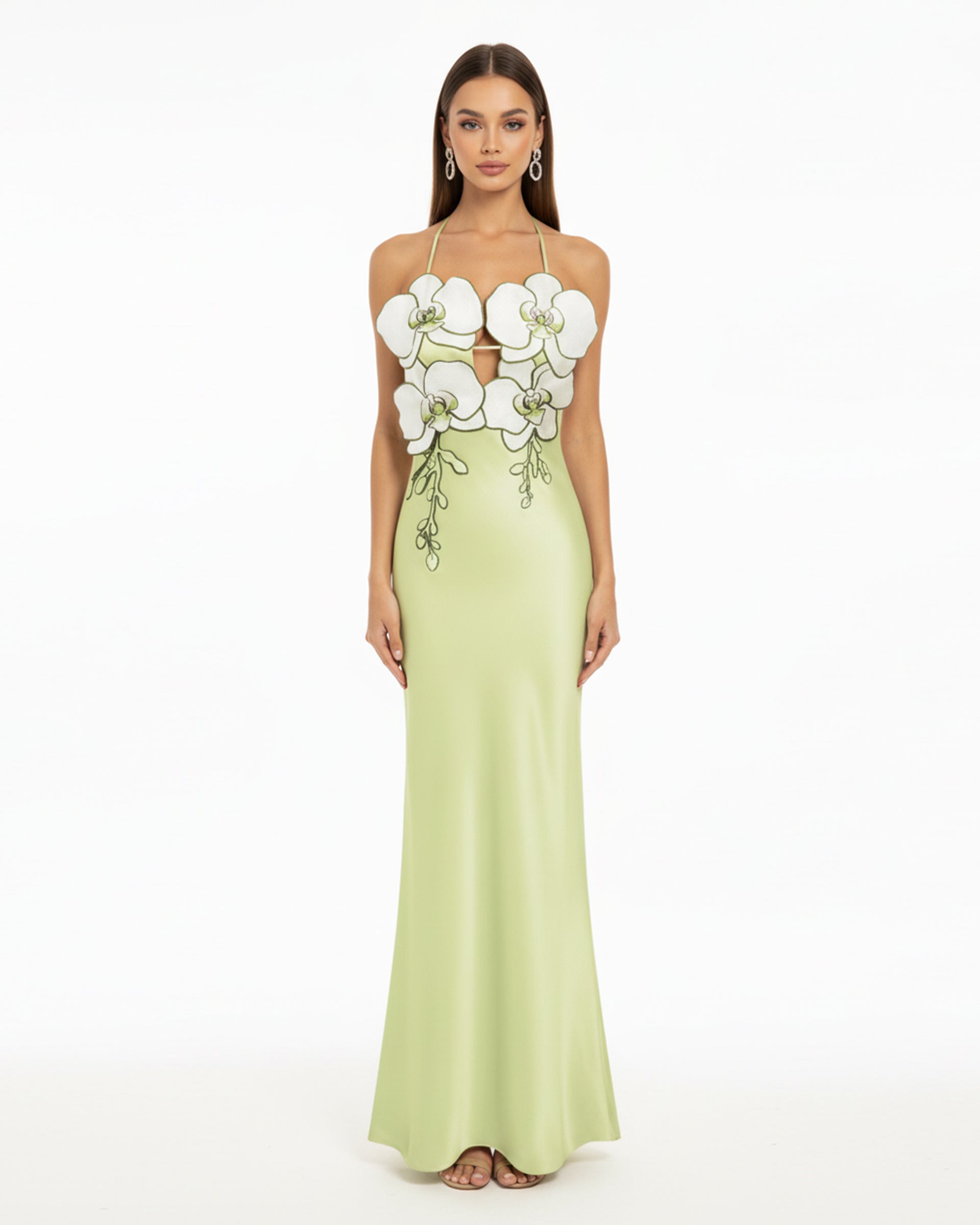 Orchid Embroidered Dress - Light Green/Ivory Orchid Embroidered Dress - Light Green/Ivory