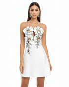 Orchid Embroidered Halter Mini Dress - White