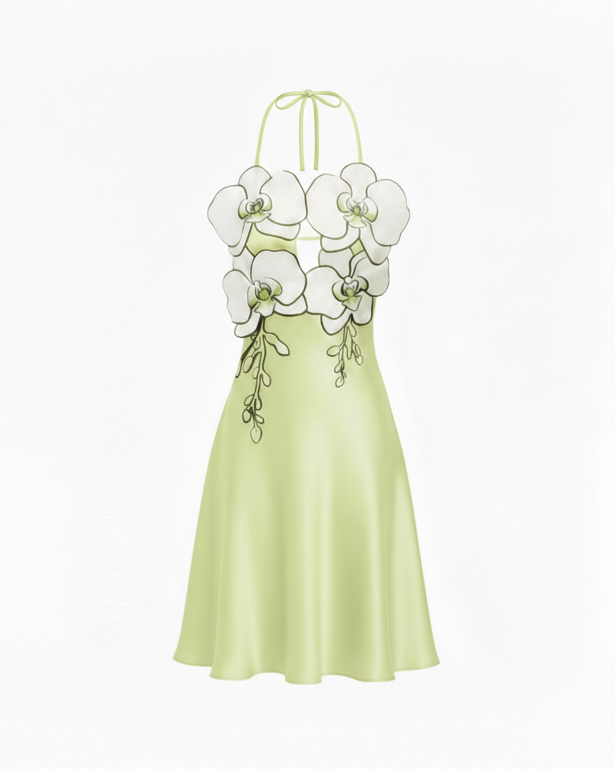 Orchid Embroidered Halter Mini Dress - Light Green | JW PEI Orchid Embroidered Halter Mini Dress - Light Green | JW PEI