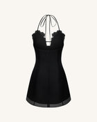 Flower Embroidered Mini Dress - Black