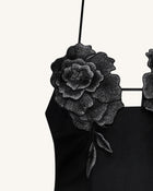 Flower Embroidered Mini Dress - Black