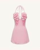 Flower Embroidered Mini Dress - Pink