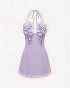 Flower Embroidered Mini Dress - Lavender