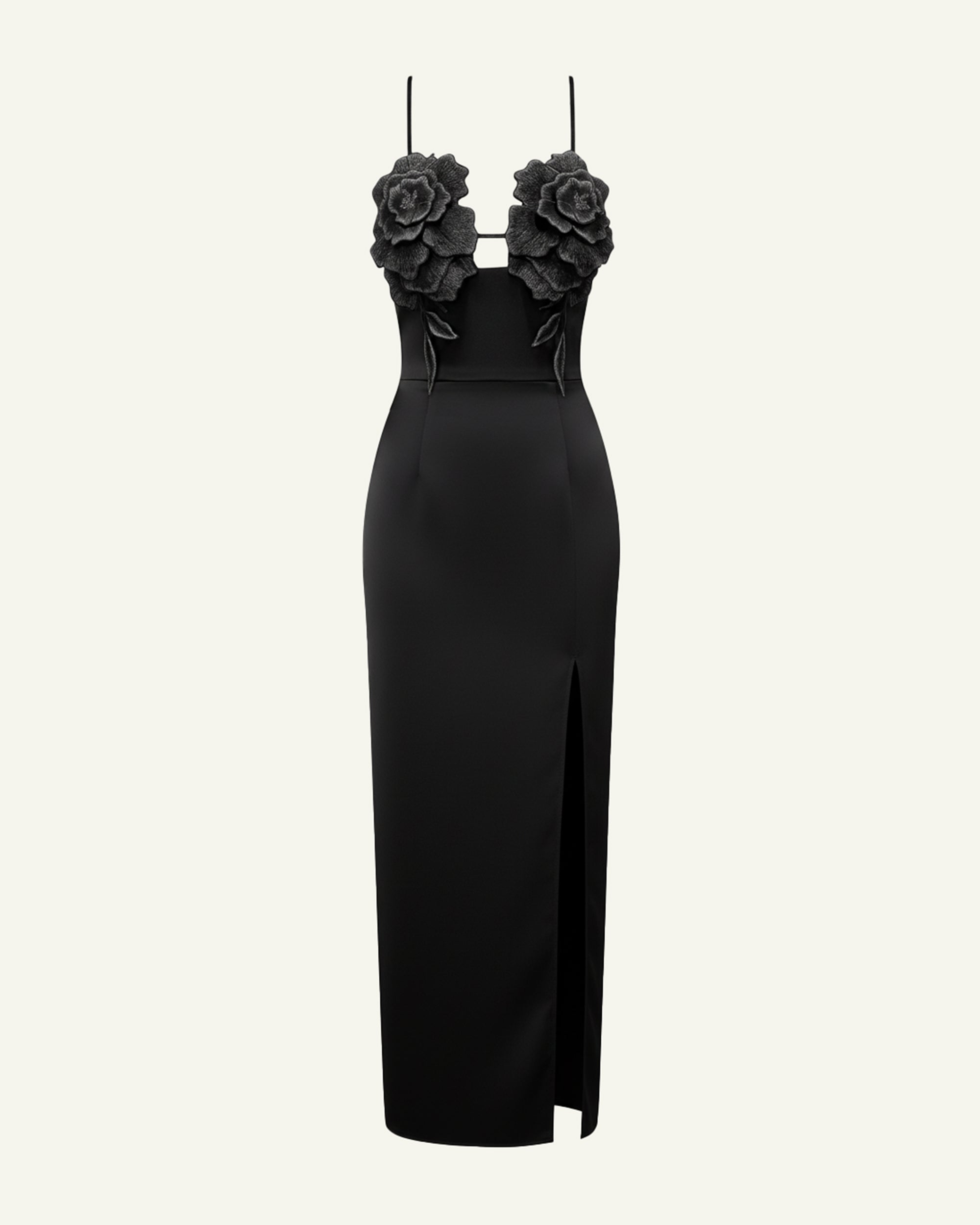 3D Floral Strappy Maxi Dress - Black, 8 | US 3D Floral Strappy Maxi Dress - Black, 8 | US