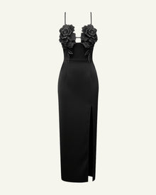 3D Floral Strappy Maxi Dress - Black 8 | US 3D Floral Strappy Maxi Dress - Black 8 | US