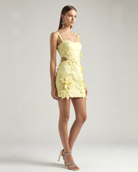Mini Dress with Pink Floral Appliqués - White/Pink