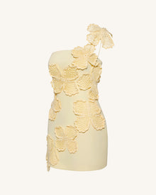 Crochet Floral Appliqué Mini Dress - Yellow