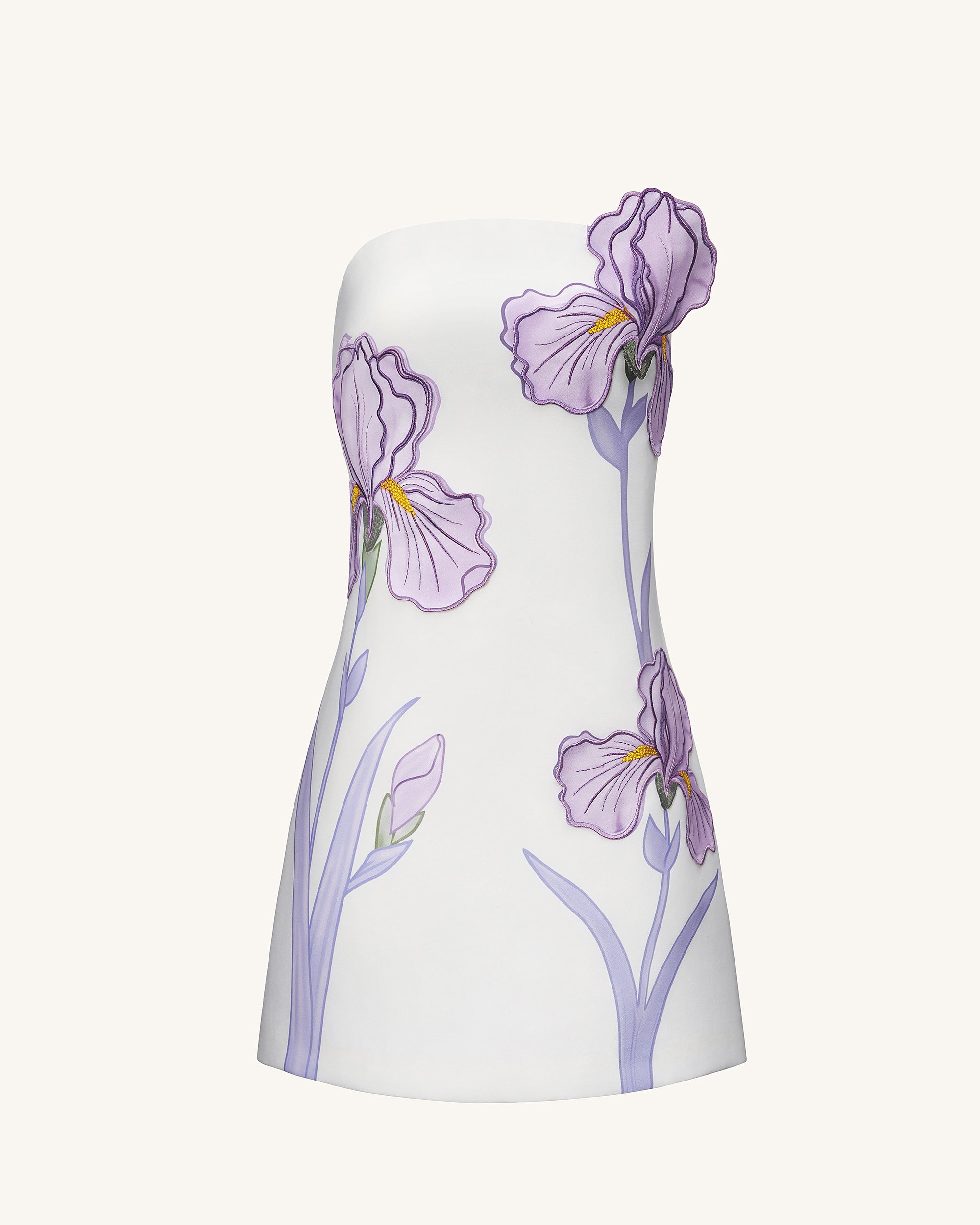 Iris Floral Print Strapless Dress – White