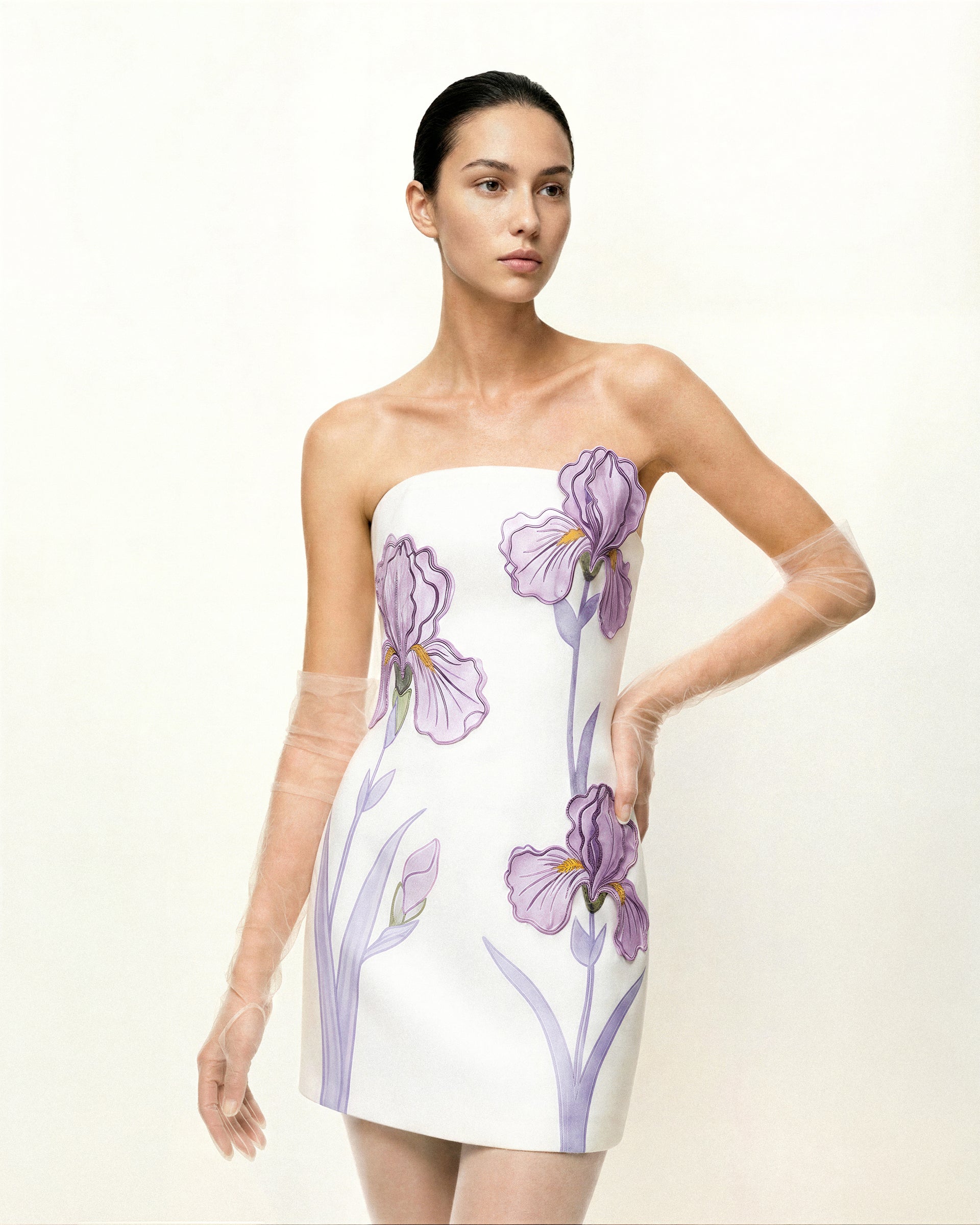 open lace back dress Iris Floral Print Strapless Dress - White