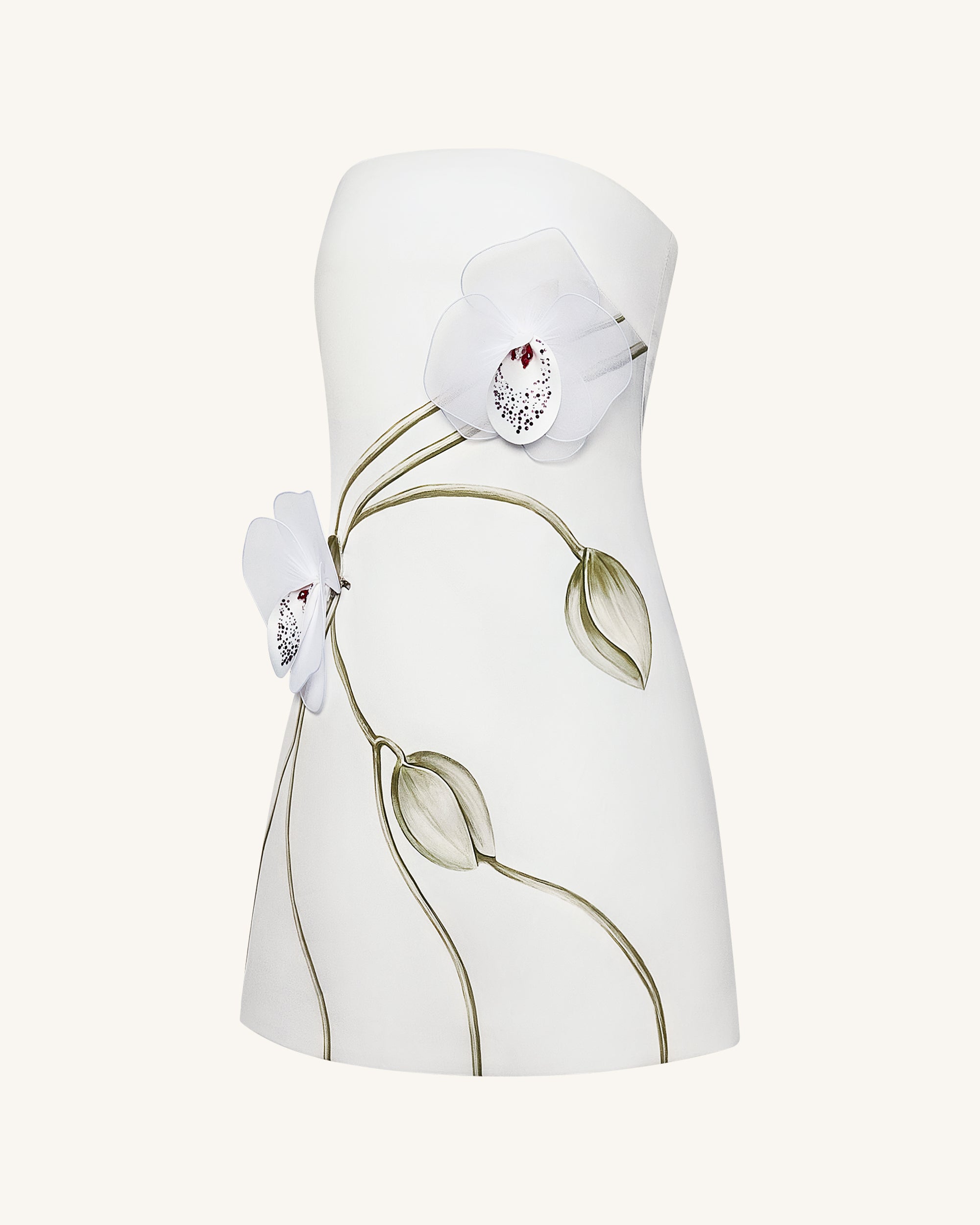 Orchid Appliqué Strapless Dress - White