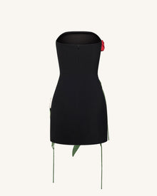 Tulip Appliqué Strapless Dress - Black