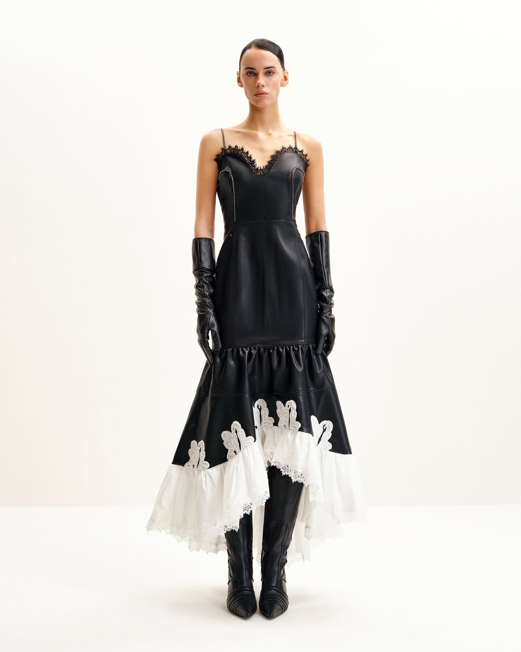 Zora Lace Trim Leather Dress - Black 2 | US Zora Lace Trim Leather Dress - Black 2 | US