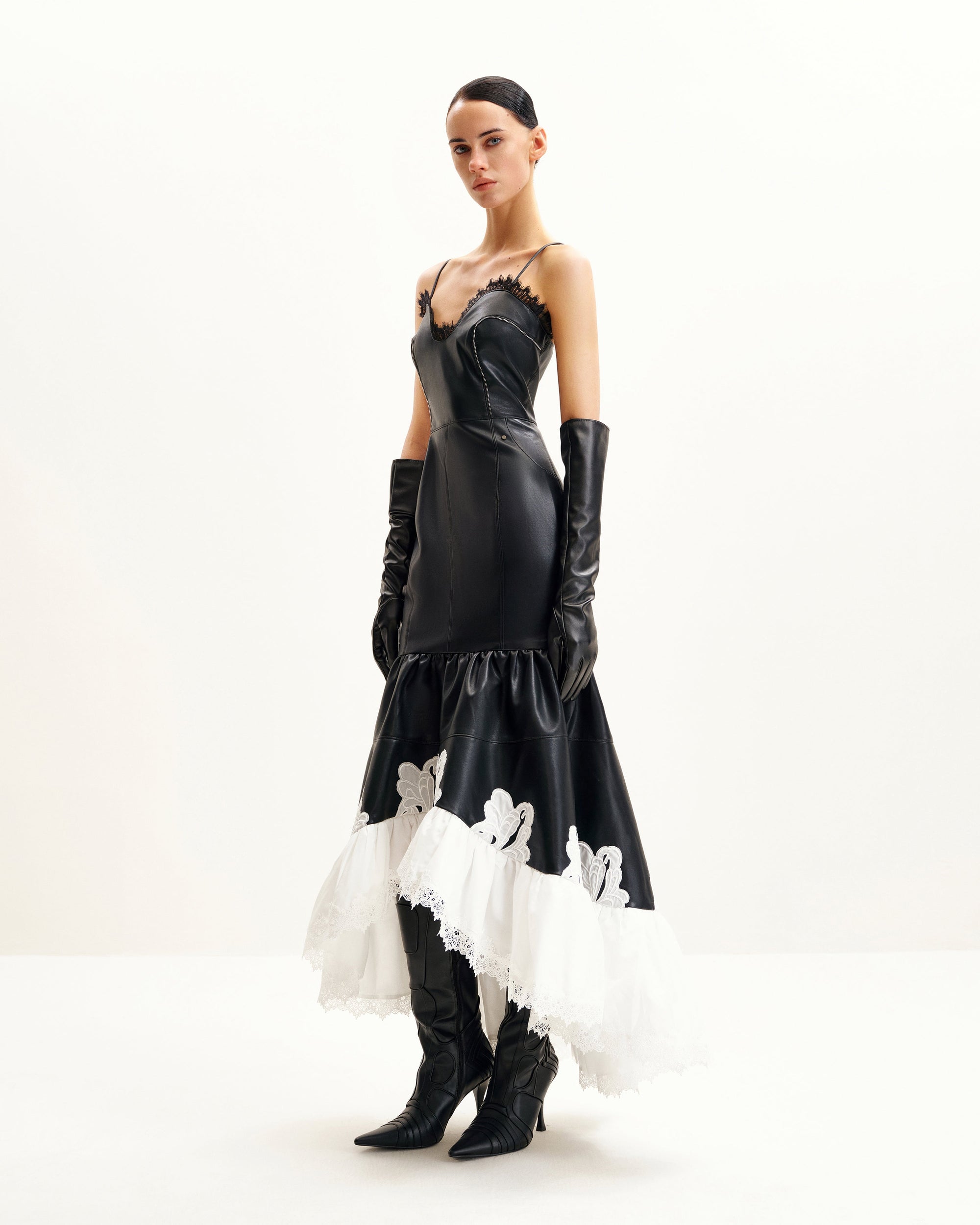 Zora Lace Trim Leather Dress - Black 2 | US Zora Lace Trim Leather Dress - Black 2 | US