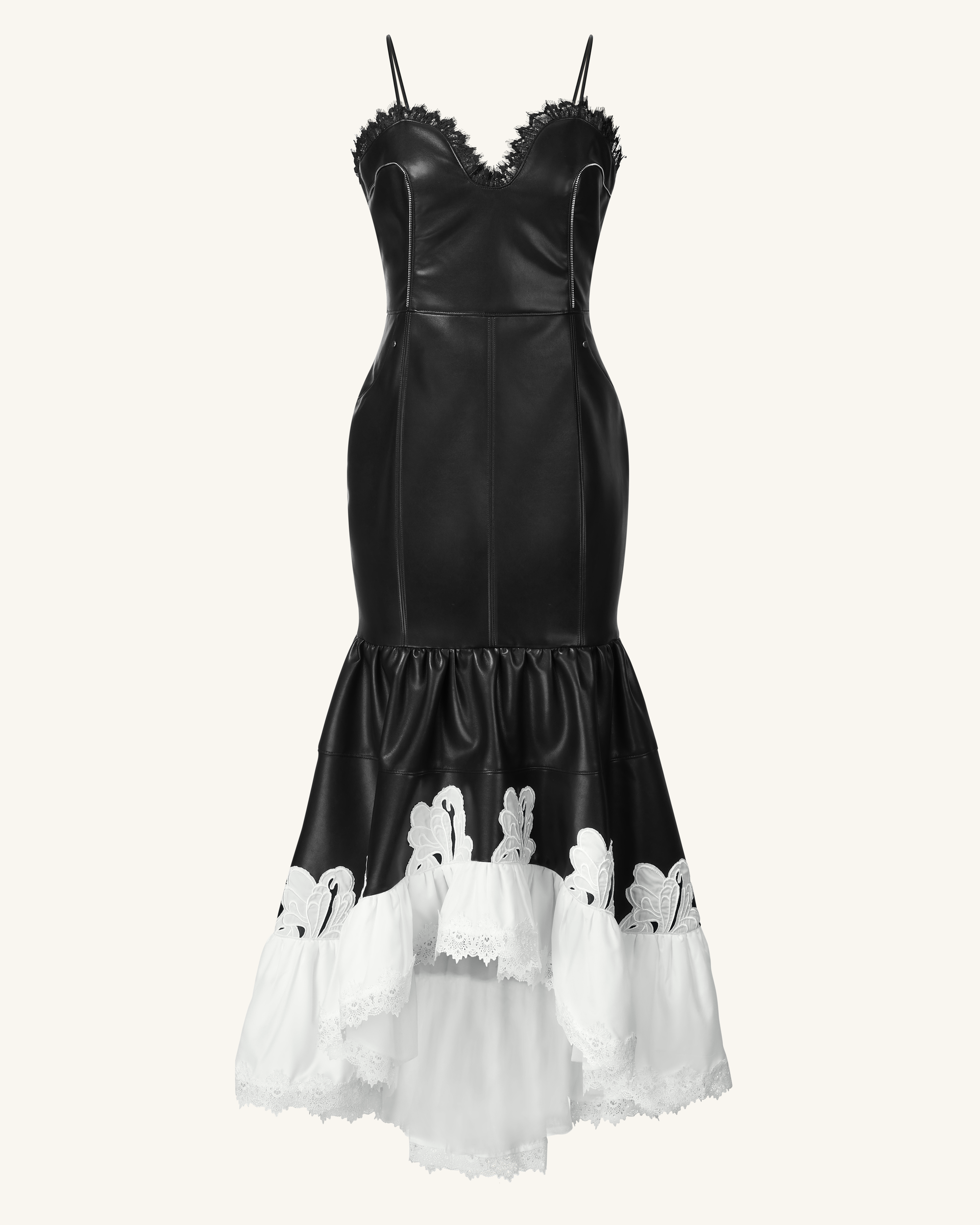 Zora Lace Trim Leather Dress - Black 2 | US Zora Lace Trim Leather Dress - Black 2 | US