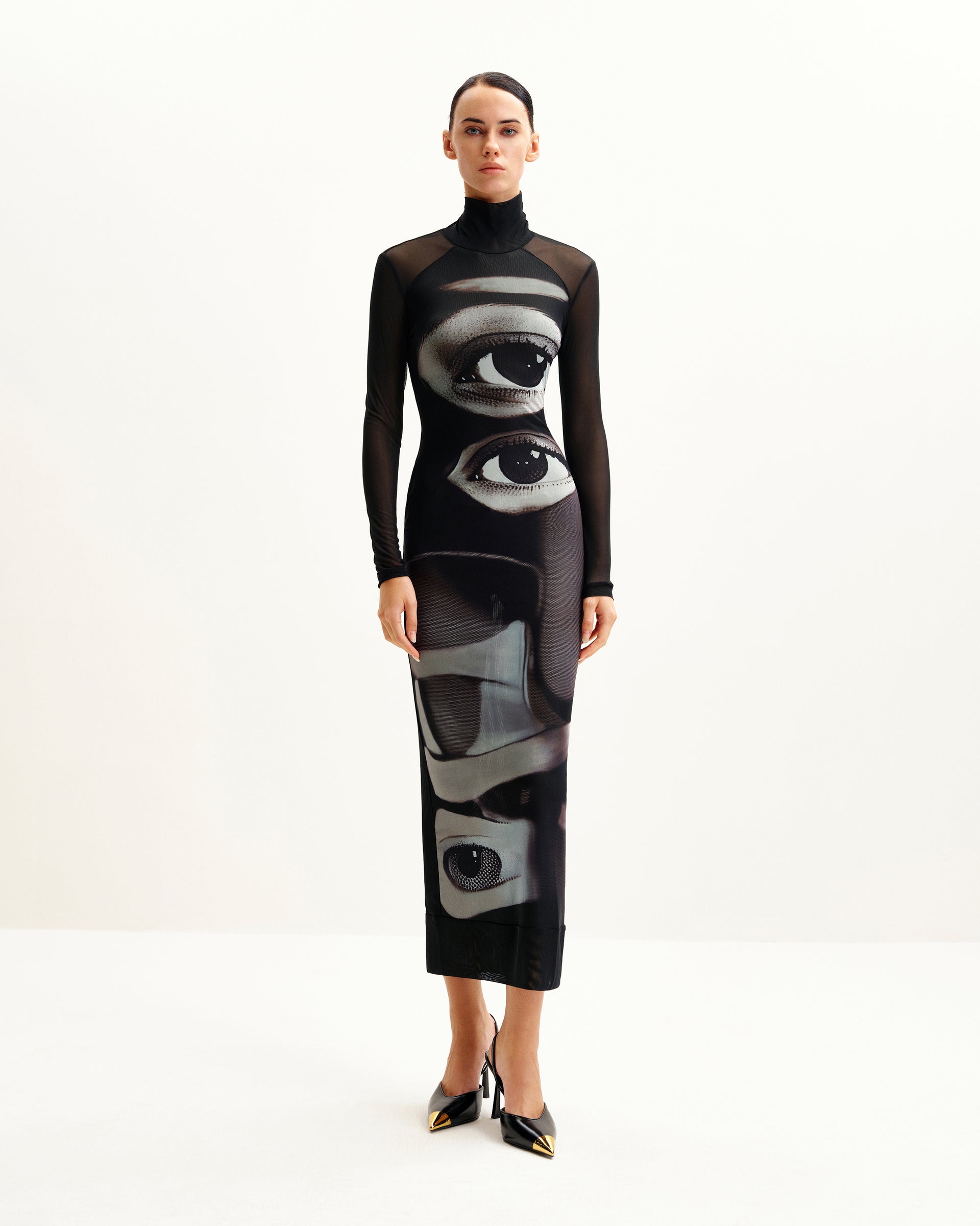 Sophia Eye Print Mesh Dress - Black/White