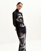 Sophia Eye Print Mesh Dress - Black/White