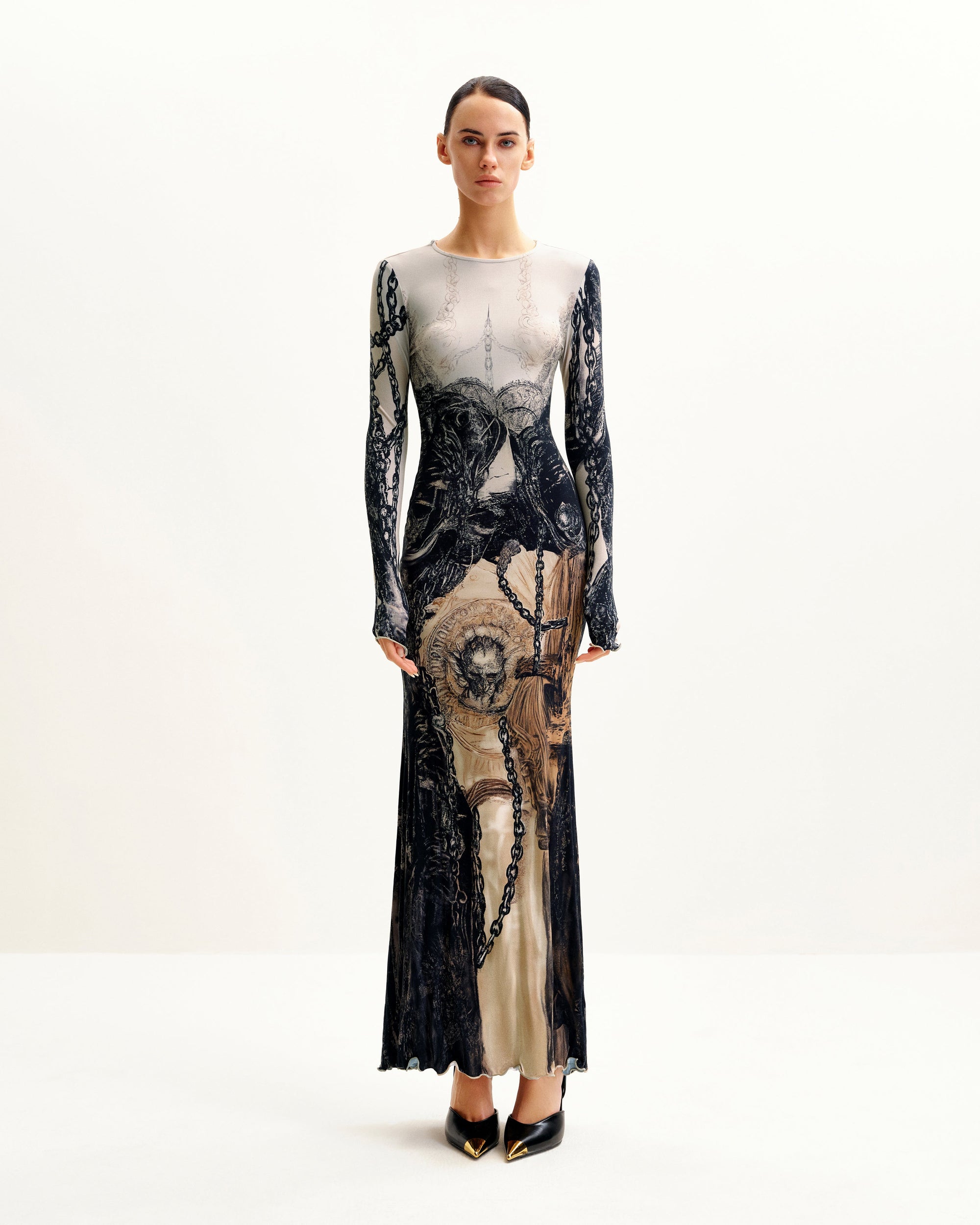 Isabella Vintage Print Dress - Brown & Black 2 | US Isabella Vintage Print Dress - Brown & Black 2 | US
