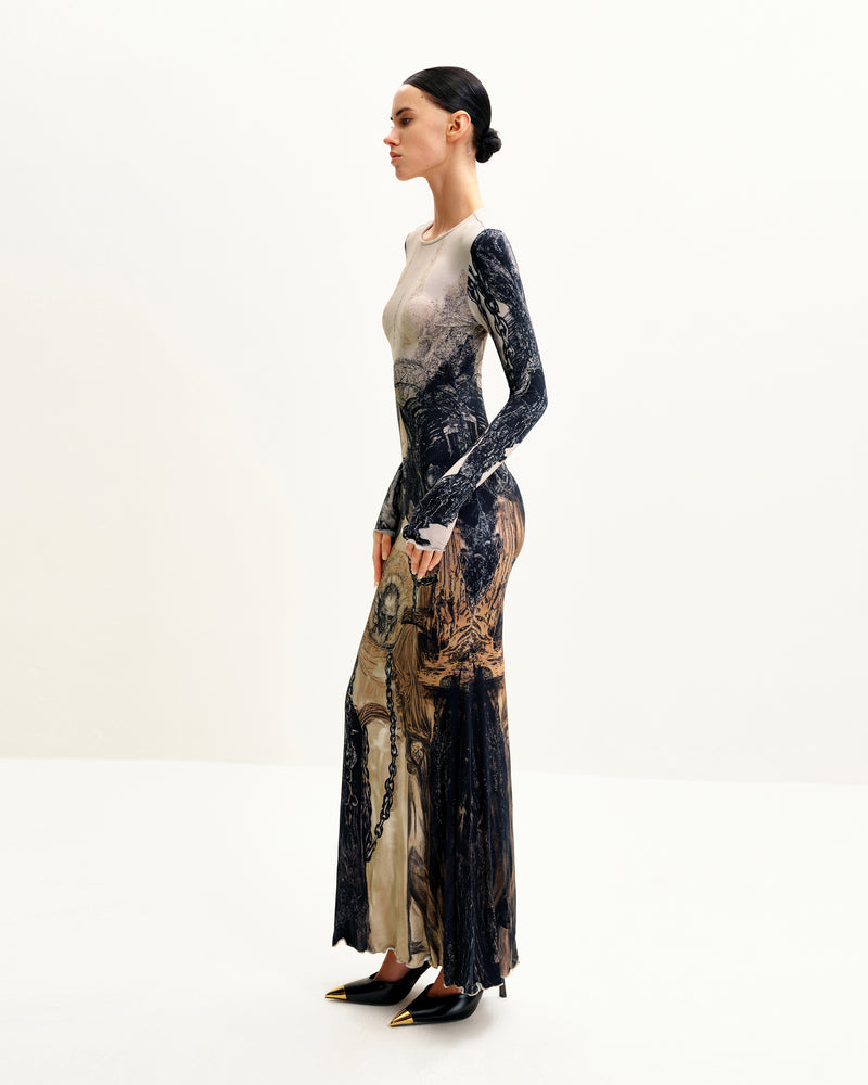 Isabella Vintage Print Dress - Brown & Black