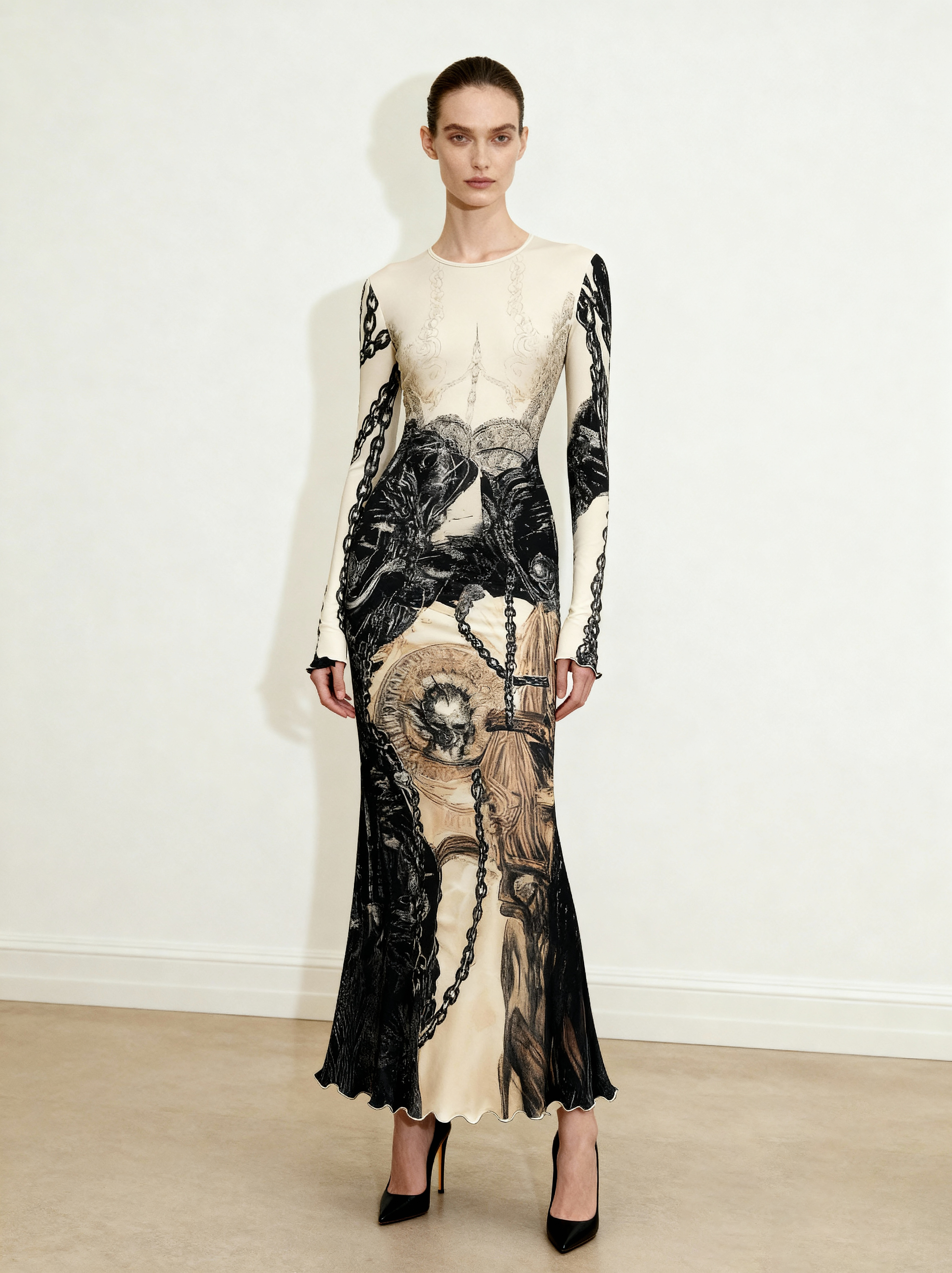 Isabella Vintage Print Dress - Brown & Black