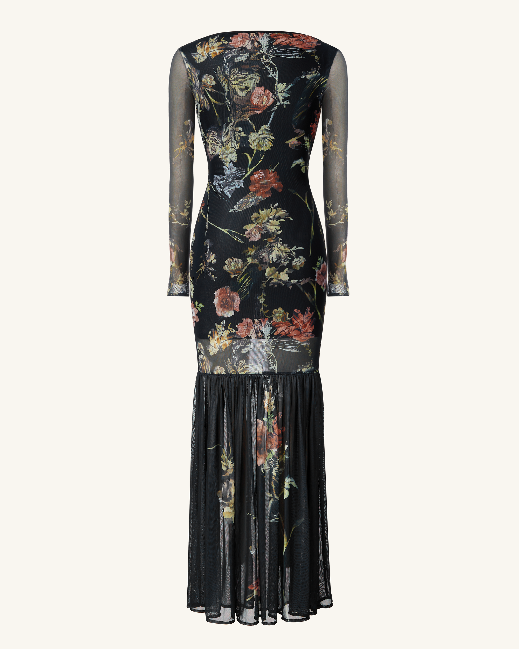 mesh multicolor dress Elegant Plus Size Multicolor Floral Print Mesh Maxi Dress With V-Neck And Puffed Sleeves