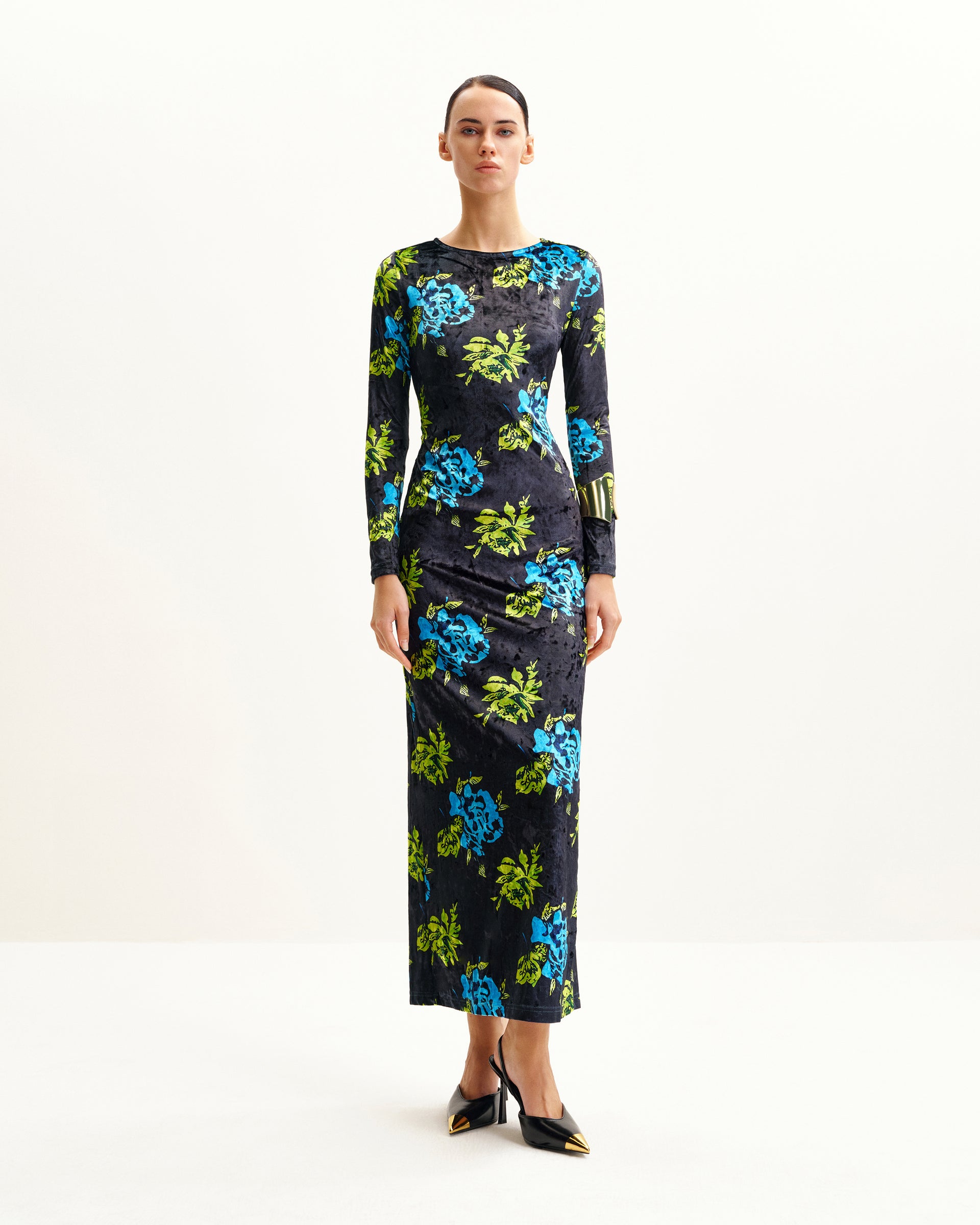 long sleeve floral sheath dress Long Sleeve Floral Dress 8 / Noir/Multi