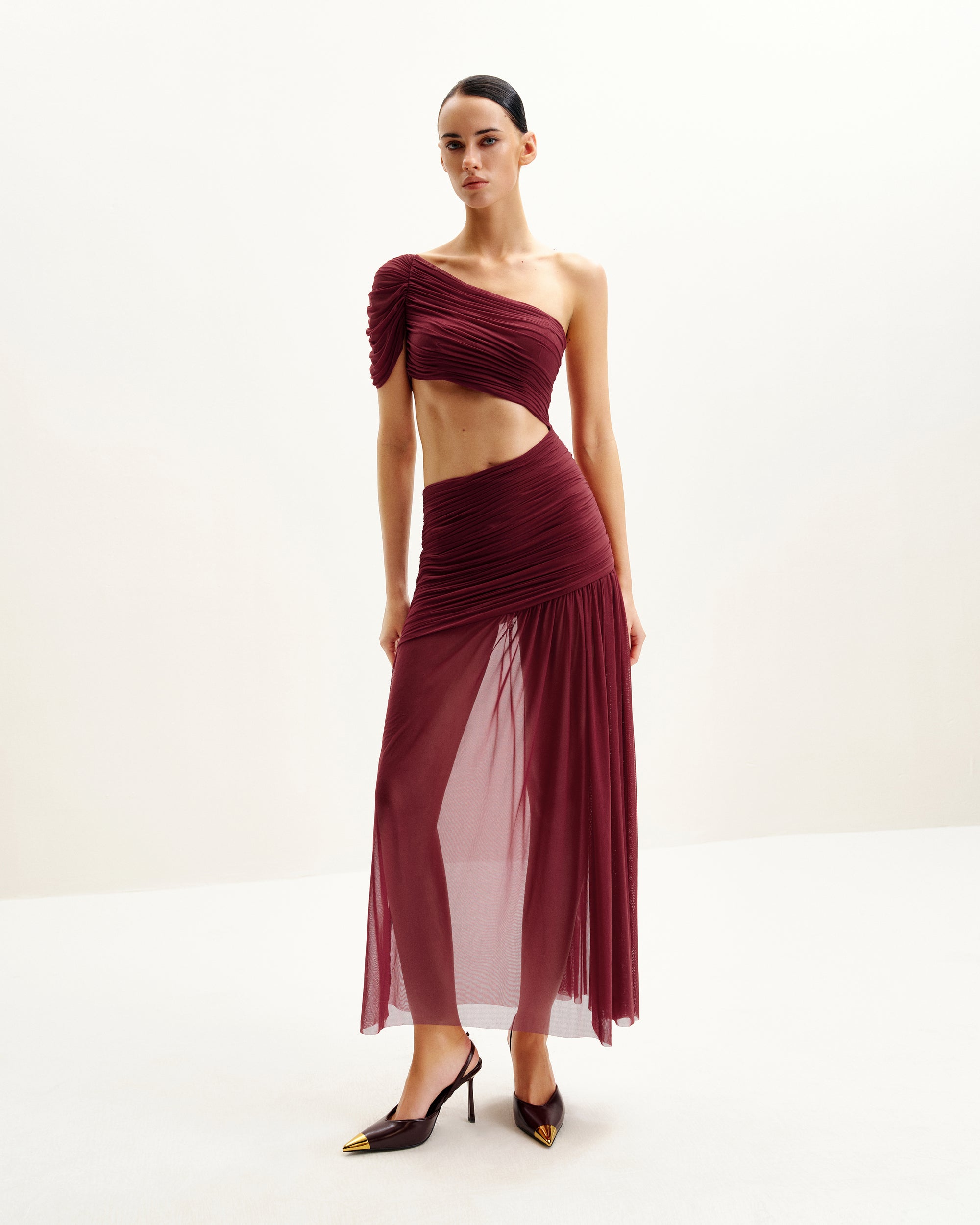 Mia Pleated Mesh Dress - Burgundy 10 | US Mia Pleated Mesh Dress - Burgundy 10 | US