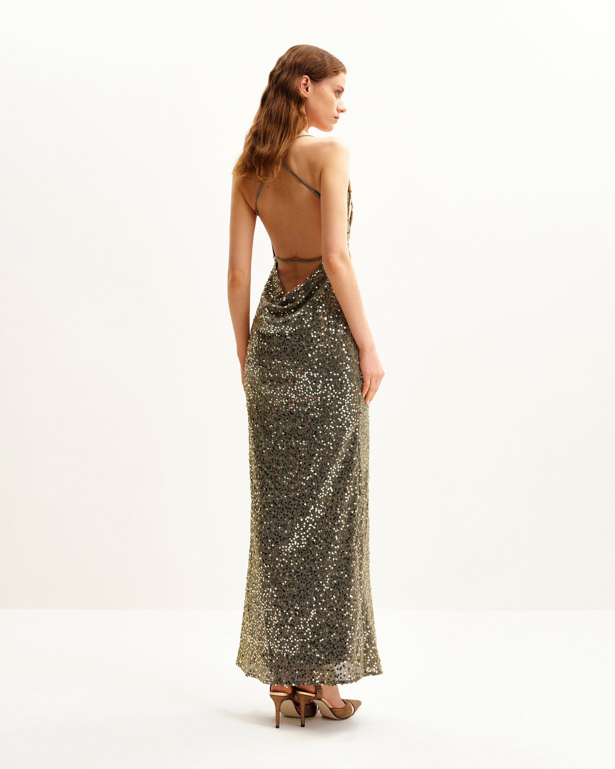 Araminta Sequined Gown with Floral Details - Gold | JW PEI Araminta Sequined Gown with Floral Details - Gold | JW PEI