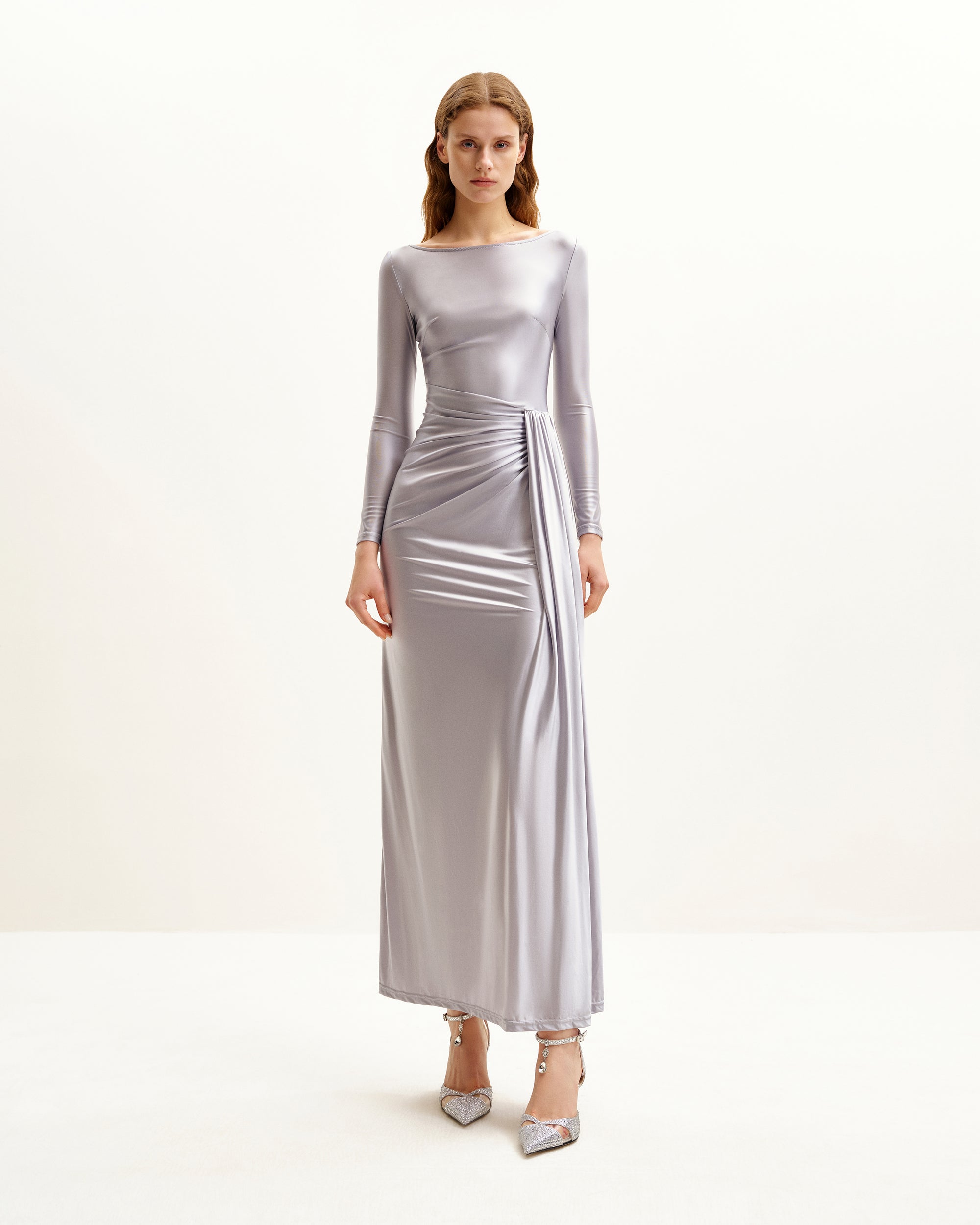 Amara Metallic Ruched Dress - Silver 6 | US Amara Metallic Ruched Dress - Silver 6 | US