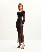 Emily Elegant Off-Shoulder Ruched Gown - Black