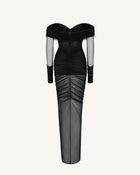 Emily Elegant Off-Shoulder Ruched Gown - Black