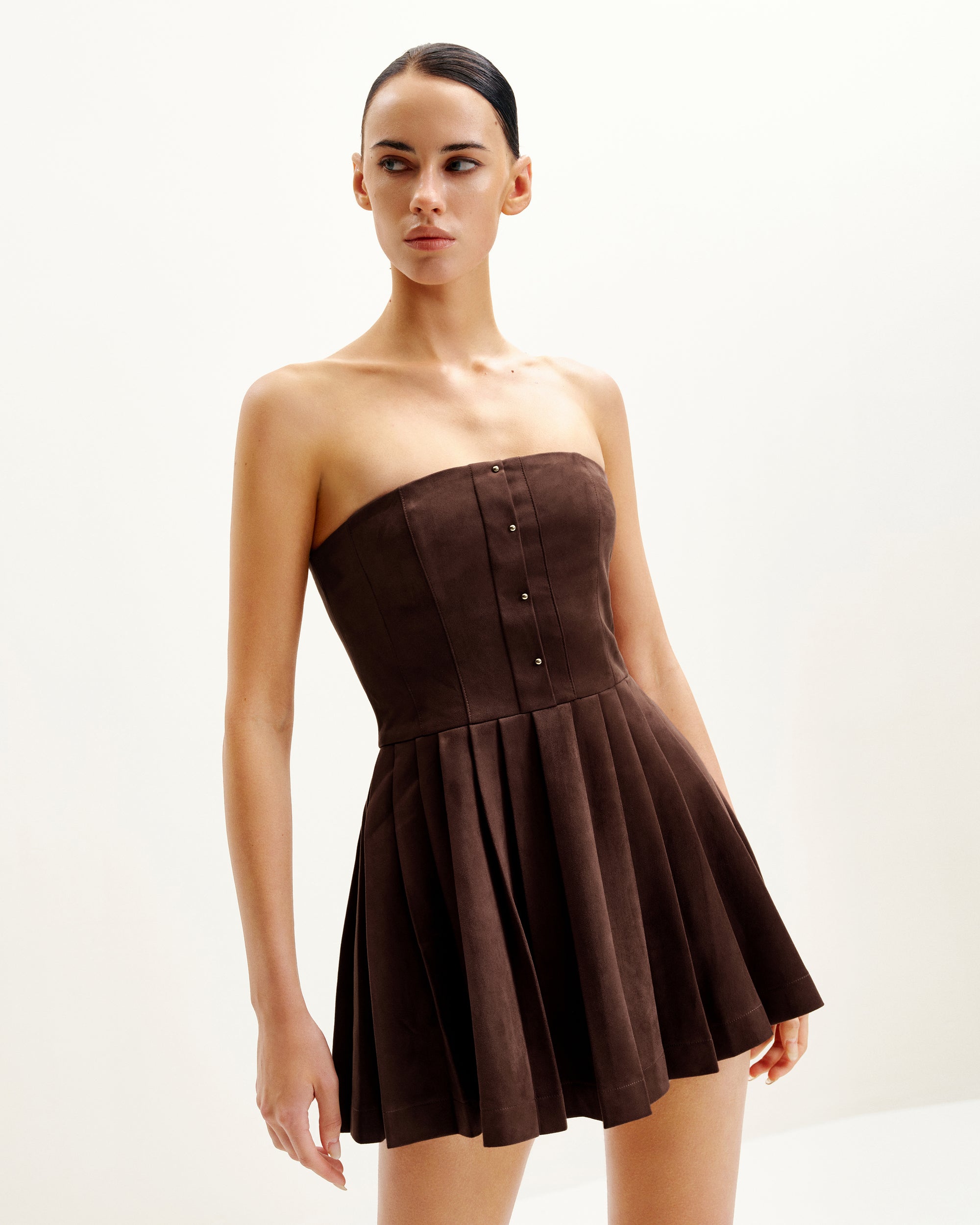 Ellie Pleated Velvet Dress - Chocolate Brown | JW PEI Ellie Pleated Velvet Dress - Chocolate Brown | JW PEI