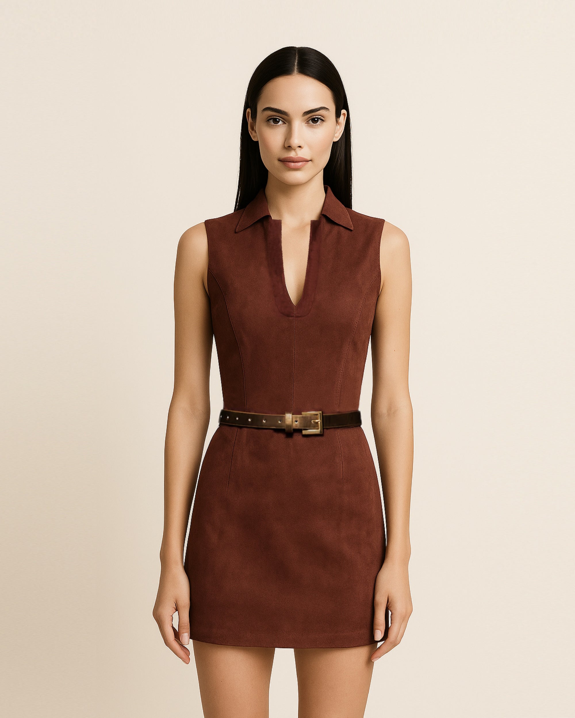 Ariana Sleeveless Suedes Mini Dress - Burgundy 8 | US Ariana Sleeveless Suedes Mini Dress - Burgundy 8 | US