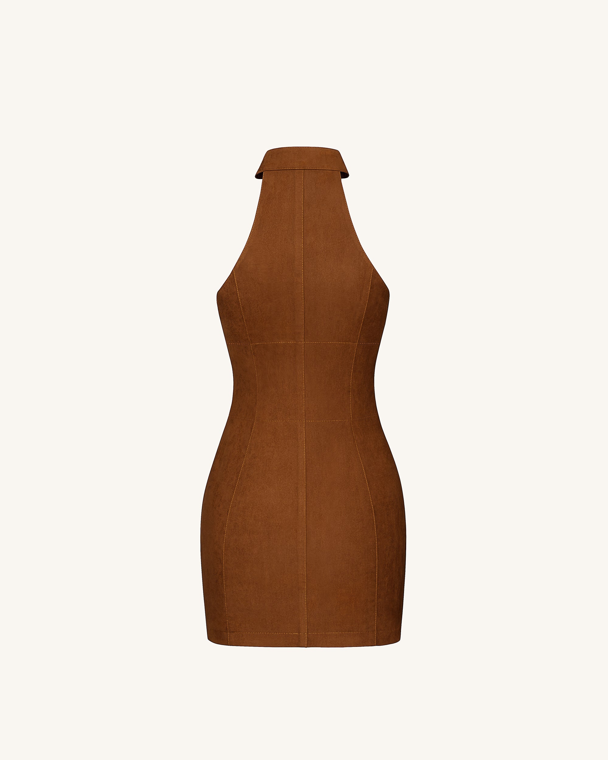 Ruby Halter Neck Zipper Mini Dress - Brown | JW PEI