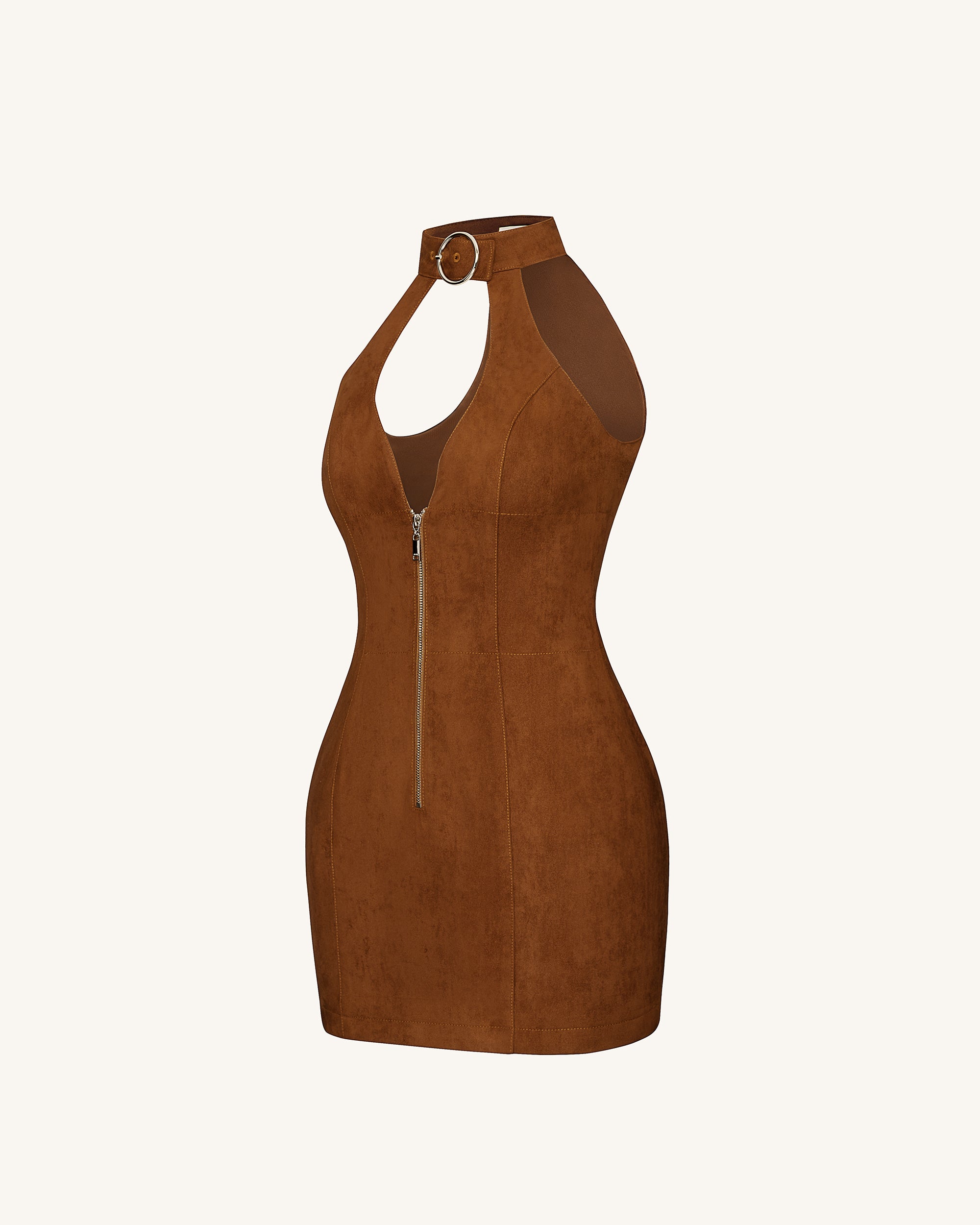 Ruby Halter Neck Zipper Mini Dress - Brown 10 | US Ruby Halter Neck Zipper Mini Dress - Brown 10 | US