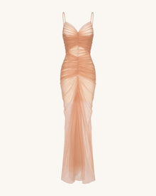 Piper Draped Mesh Evening Gown - Cinnamon