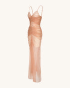 Piper Draped Mesh Evening Gown - Cinnamon