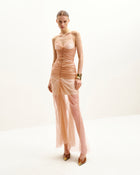 Piper Draped Mesh Evening Gown - Cinnamon