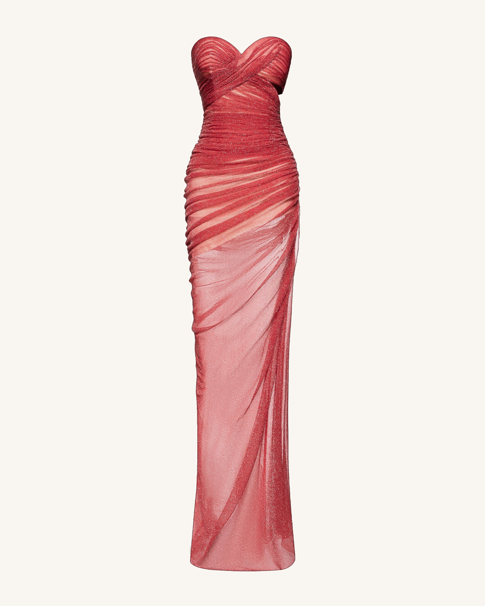Mia Strapless Sheer Glitter Gown - Scarlet 2 | US Mia Strapless Sheer Glitter Gown - Scarlet 2 | US
