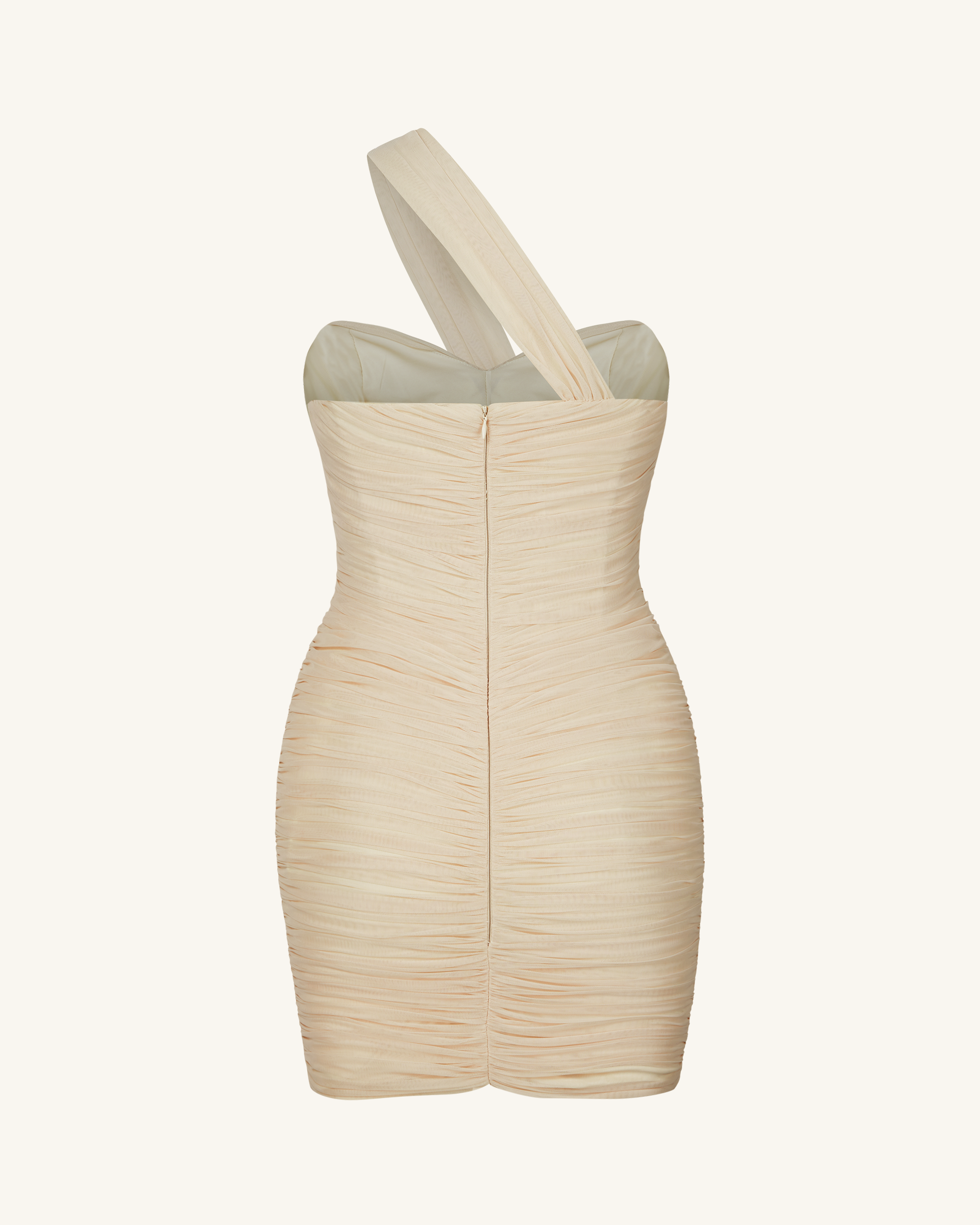 Josephine One-Shoulder Ruched Mini Dress - Nude 6 | UK Josephine One-Shoulder Ruched Mini Dress - Nude 6 | UK