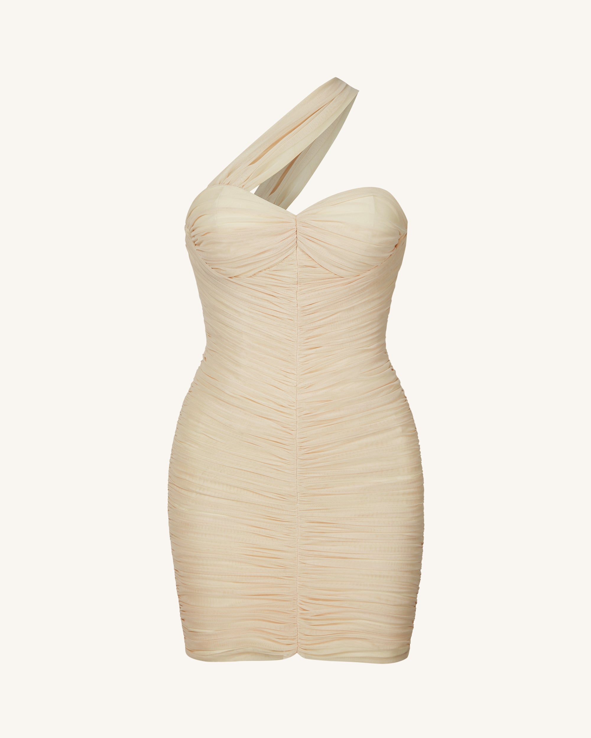 Josephine One-Shoulder Ruched Mini Dress - Nude 6 | UK Josephine One-Shoulder Ruched Mini Dress - Nude 6 | UK